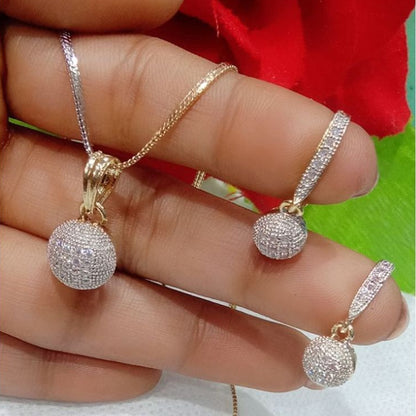 Nex Jewellers Traditional Fashion Jewellery for Women Rosegold Plated CZ Sparkling White Crystals Enhanced Pendant with Chain/Pendant Necklace for Girls and Women