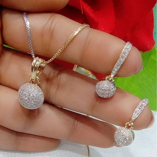 Nex Jewellers Traditional Fashion Jewellery for Women Rosegold Plated CZ Sparkling White Crystals Enhanced Pendant with Chain/Pendant Necklace for Girls and Women