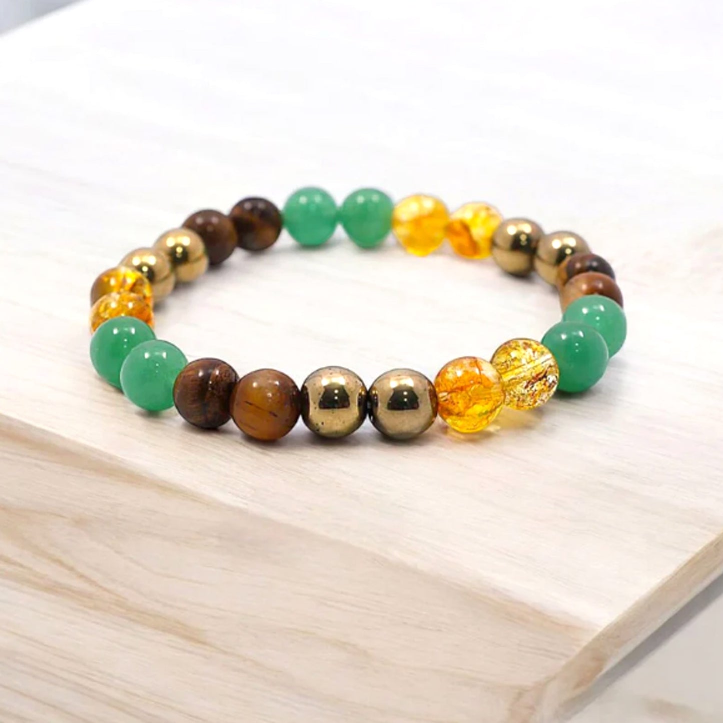 Astrology Certified Dhan Yog Money Magnet Bracelet for Men & Women | Attracts Wealth, Prosperity & Success | Natural Pyrite Green Aventurine Citrine Clear Quartz Tiger Eye Green Jade Crystal 8mm Beads