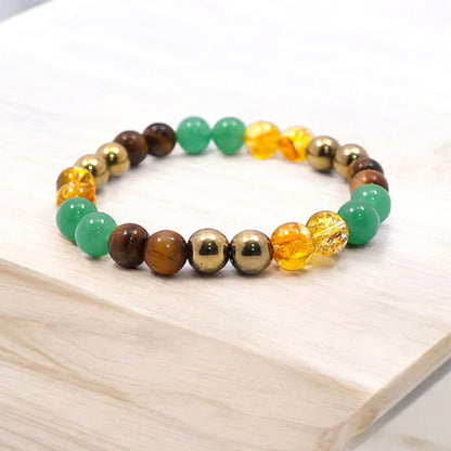 Astrology Certified Dhan Yog Money Magnet Bracelet for Men & Women | Attracts Wealth, Prosperity & Success | Natural Pyrite Green Aventurine Citrine Clear Quartz Tiger Eye Green Jade Crystal 8mm Beads