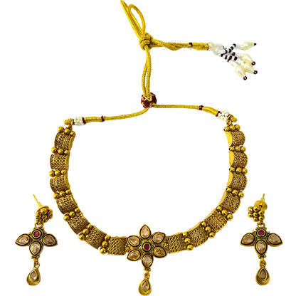 Nex Jewellers Latest Stylish one gram Gold Choker Traditional Jewellery Set for Women | Flower Necklace Set | Festive Wedding Party Necklace | Gold Plated | Like Original Gold Jewellery