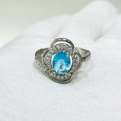 Nex Jewellers Platinum Plated Elegant Austrian Blue Crystal Adjustable Ring | Crystal Studded | Finger Ring for Women | Birthday Gift for Women Anniversary Gift for Wife Valentine Gift for Girls
