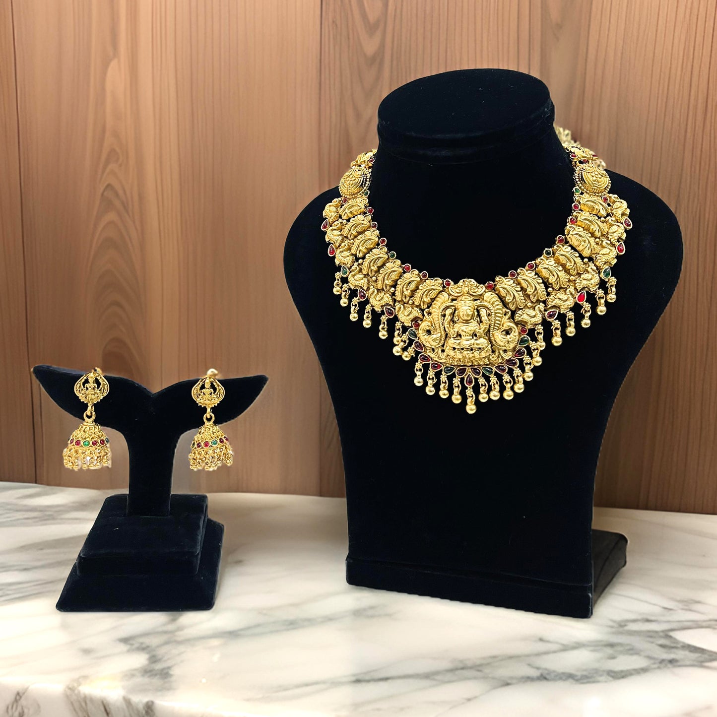 Nex Jewellers Gold Plated Latest Stylish Fancy Choker Traditional Jewellery Set for Women | Temple Necklace Set | Festive Wedding Party Necklace | just Like Original Gold Jewellery