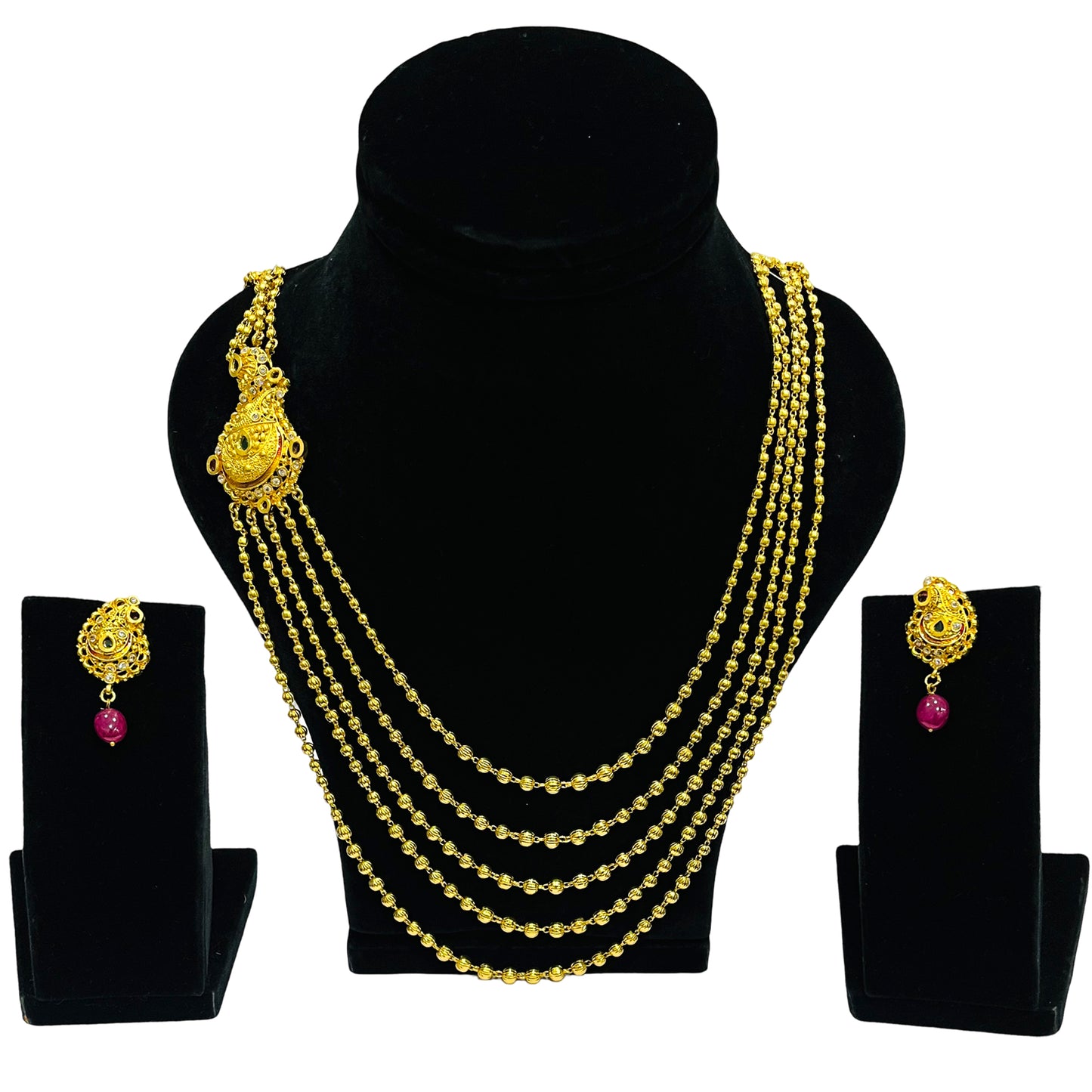 Nex JewellersOne Gram Gold with Brass Necklace & Earring Set for Women, Latest Stylish  5 String Gold Plated Necklace Traditional Necklace Jewellery Festive Wedding Party Necklace