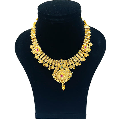 Nex Jewellers One Gram Micro Gold Plated Traditional South Indian Fashion Jewellery Stylish Ruby Emrald Stone Long Haram Set for Women & Girls