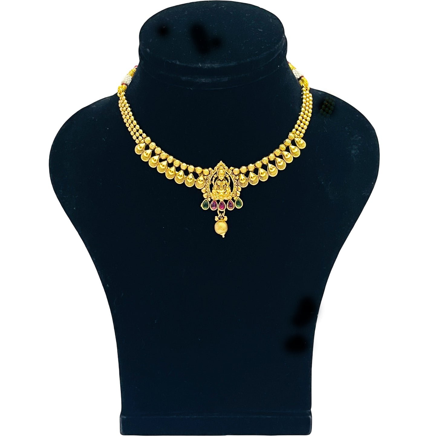 Nex Jewellers Latest Stylish Fancy Pearl Choker Traditional Jewellery Set for Women | Laxmi Necklace Set | Festive Wedding Party Necklace | Gold Plated | Just Like Original Gold Jewellery