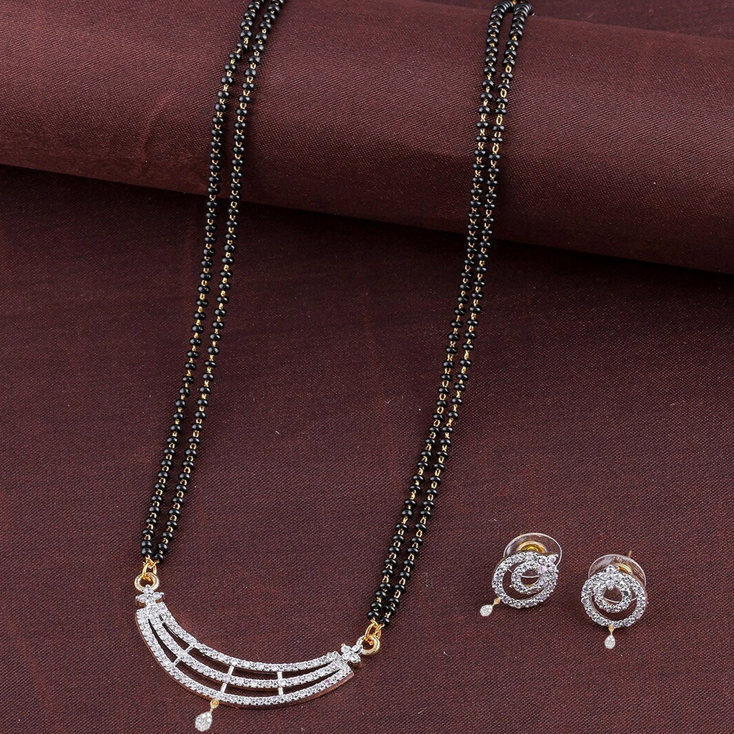 Nex Jewellers Mangalsutra for Women Ladies Wife Temple South Indian Traditional One Gram Gold American Diamond Stylish Meenakari Maharashtrian Long Chain Mangal sutra Tanmaniya Black Bead