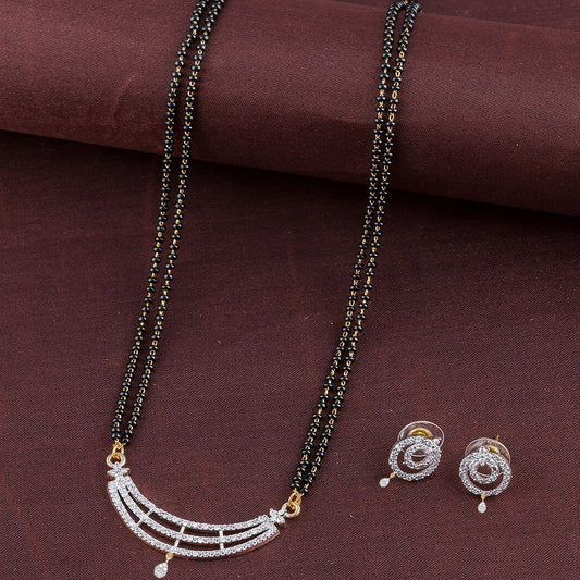 Nex Jewellers Mangalsutra for Women Ladies Wife Temple South Indian Traditional One Gram Gold American Diamond Stylish Meenakari Maharashtrian Long Chain Mangal sutra Tanmaniya Black Bead