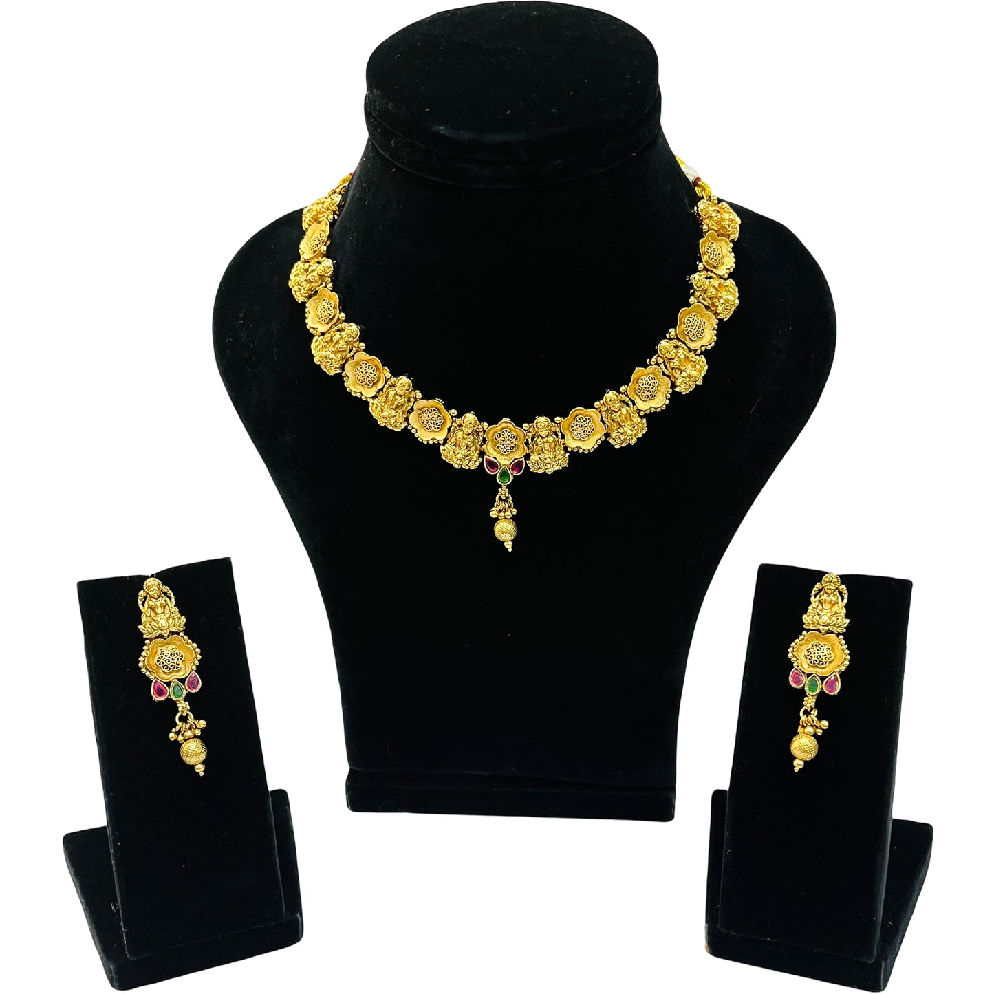 Nex Jewellers Latest Stylish Fancy Pearl Choker Traditional Jewellery Set for Women | Laxmi Necklace Set | Festive Wedding Party Necklace | 22k Gold Plated | Just Like Original Gold Jewellery