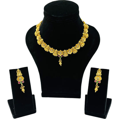 Nex Jewellers Latest Stylish Fancy Pearl Choker Traditional Jewellery Set for Women | Laxmi Necklace Set | Festive Wedding Party Necklace | 22k Gold Plated | Just Like Original Gold Jewellery