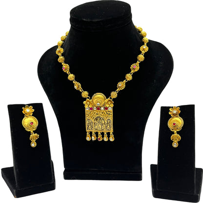 Nex Jewellers One Gram Micro Gold Rajputana Rajasthani Traditional Ethnic Rajwadi Gold Plated Pearl Long Necklace Set Gold Plated Beaded Rani Haar Necklace Set Earring for Women