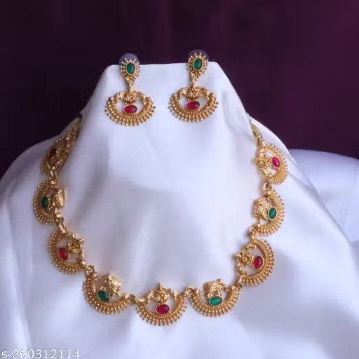 Nex Jewellers Latest Stylish Fancy Pearl Choker Traditional Jewellery Set for Women | Temple Necklace Set | Festive Wedding Party Necklace | Just Like Original Gold Plated Jewellery