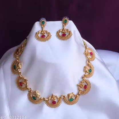 Nex Jewellers Latest Stylish Fancy Pearl Choker Traditional Jewellery Set for Women | Temple Necklace Set | Festive Wedding Party Necklace | Just Like Original Gold Plated Jewellery