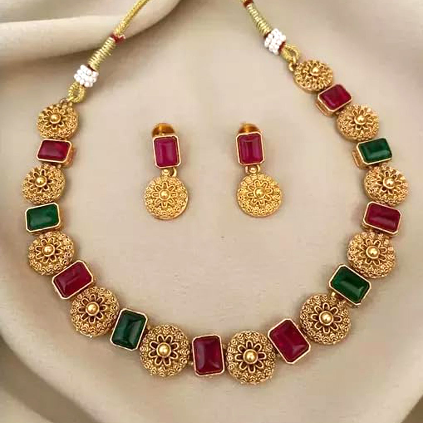 Nex Jewellers Multi Beads luxurious Party jewellery Kundan crafted with design Polki stone Traditional Latest Stylish Antique Beautiful Meenakari Choker Necklace & Pearls wedding Earring Women