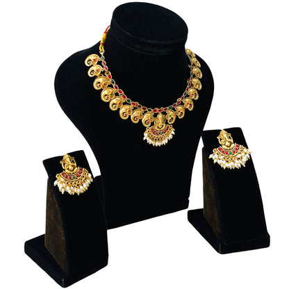Nex Jewellers Micro Gold Plated Choker Traditional Jewellery Set for Women | Ganesh Necklace Temple jewellery set Festive Wedding Party Necklace | Like Original Gold Jewellery