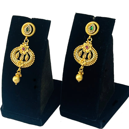 Nex Jewellers Womens Artificial Jadau Jewellery Ethnic Rajwadi Gold Plated Pearl Long Necklace Set Gold Plated Pearl Beaded Rani Haar Necklace Set Earring for Women