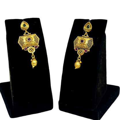 Nex Jewellers Womens Artificial Rajputana Rajasthani Traditional Ethnic Rajwadi Gold Plated Pearl Long Necklace Set Gold Plated Pearl Beaded Rani Haar Necklace Set Earring for Women
