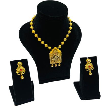 Nex Jewellers One Gram Micro Gold Rajputana Rajasthani Traditional Ethnic Rajwadi Gold Plated Pearl Long Necklace Set Gold Plated Beaded Rani Haar Necklace Set Earring for Women