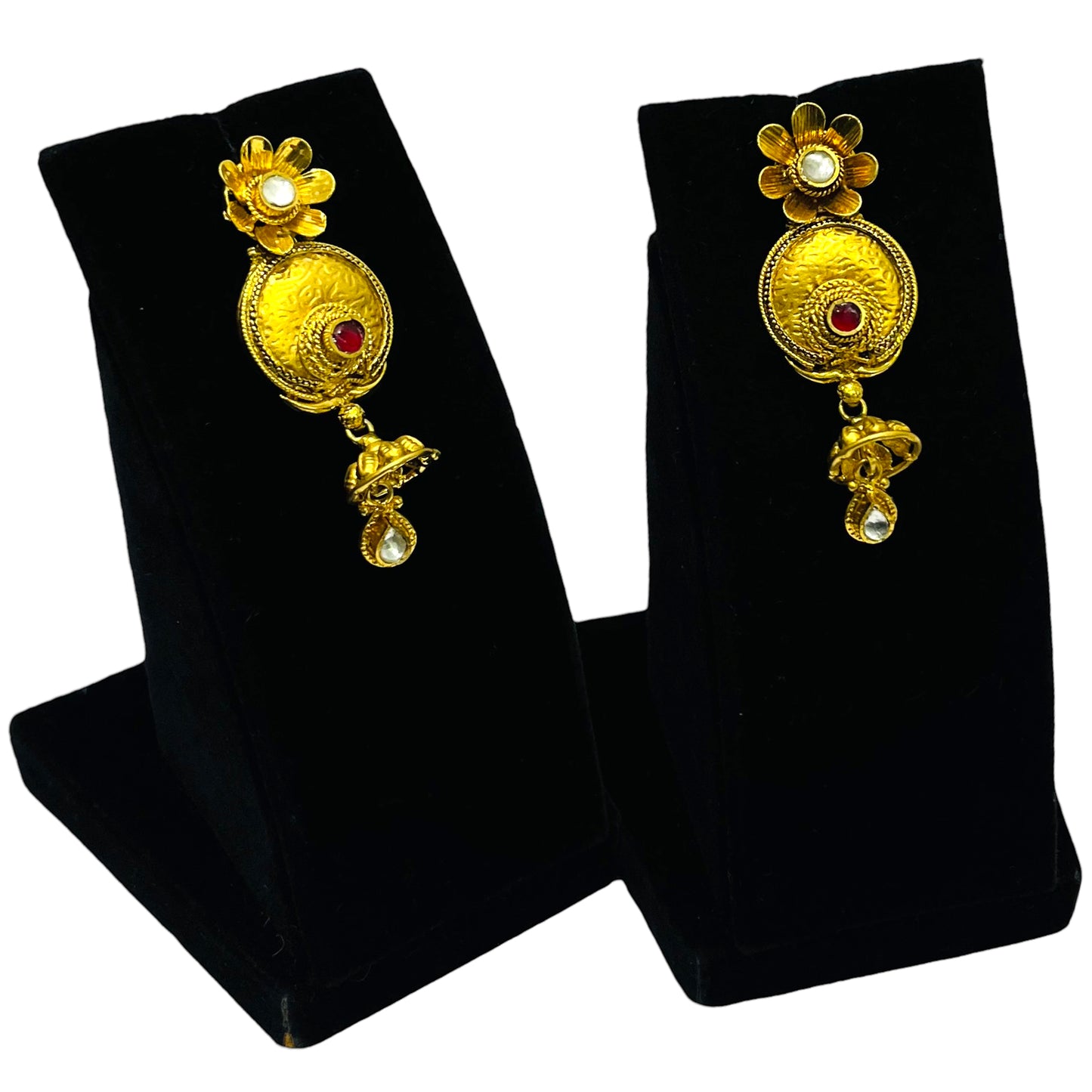 Nex Jewellers One Gram Micro Gold Rajputana Rajasthani Traditional Ethnic Rajwadi Gold Plated Pearl Long Necklace Set Gold Plated Beaded Rani Haar Necklace Set Earring for Women