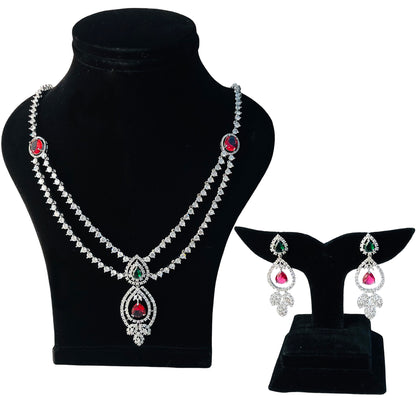 Nex Jewellers American Diamond Maroon Meenakari Dazzling Stones Beads Embellished Necklace Earring Latest Stylish Choker Aaratrika Rajwadi Set Traditional Pearl Kundan Necklace Jewellery for Women