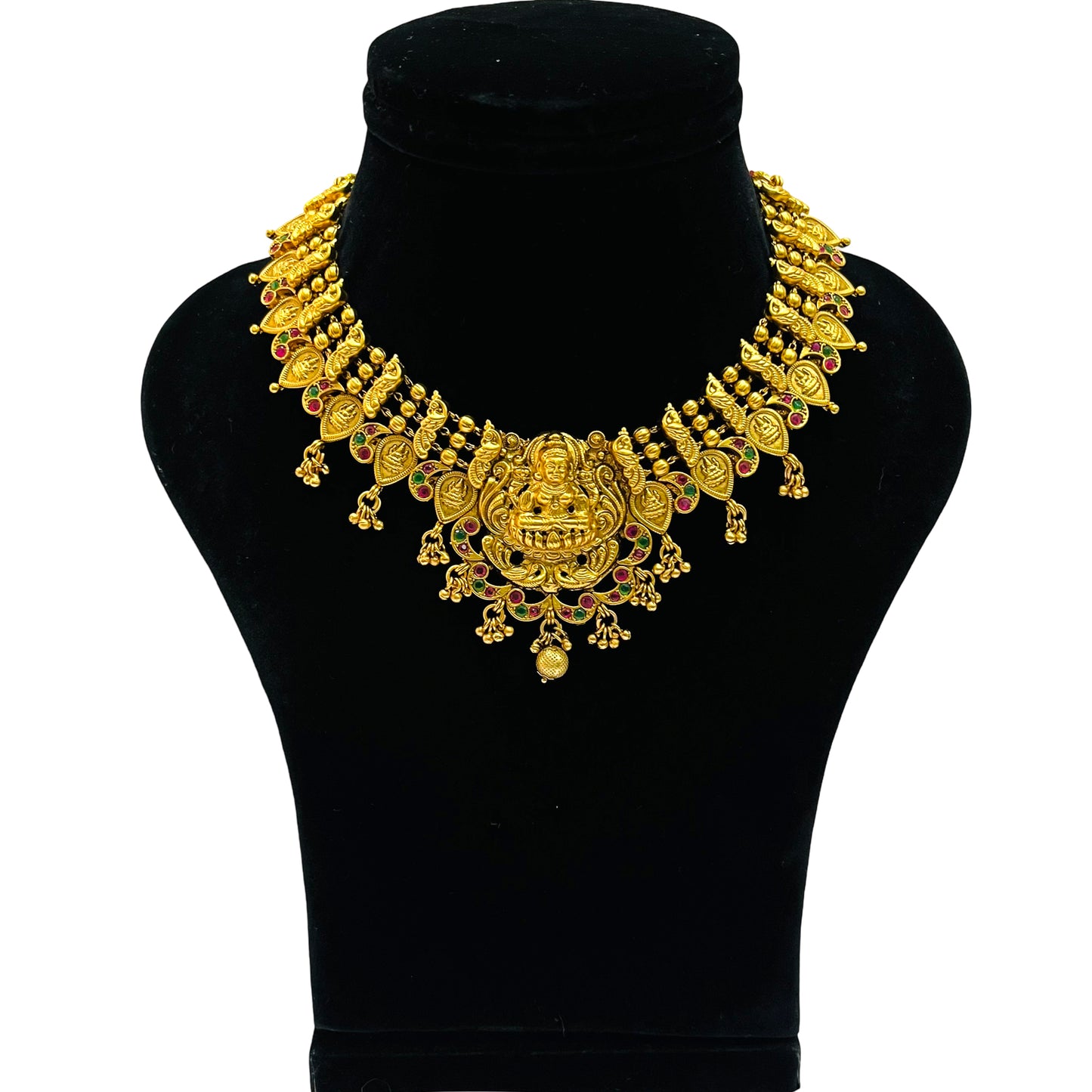 Nex Jewellers Latest Stylish Fancy Pearl Choker Traditional Jewellery Laxmi ji Set Women | Temple Necklace Set | Festive Wedding Party Necklace | 22k Gold Plated | Just Like Original Gold Jewellery