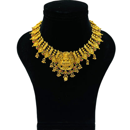 Nex Jewellers Latest Stylish Fancy Pearl Choker Traditional Jewellery Laxmi ji Set Women | Temple Necklace Set | Festive Wedding Party Necklace | 22k Gold Plated | Just Like Original Gold Jewellery