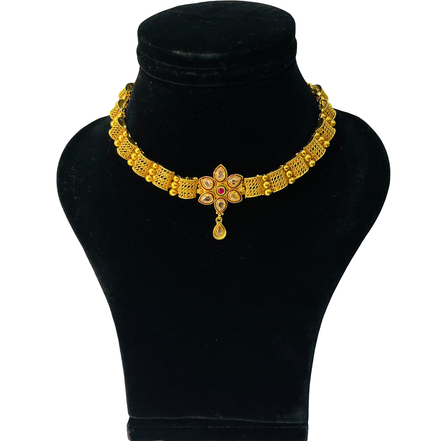 Nex Jewellers Latest Stylish one gram Gold Choker Traditional Jewellery Set for Women | Flower Necklace Set | Festive Wedding Party Necklace | Gold Plated | Like Original Gold Jewellery