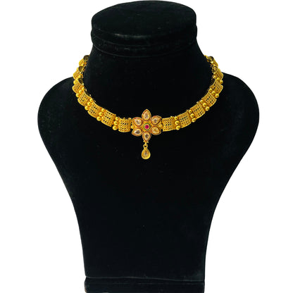 Nex Jewellers Latest Stylish one gram Gold Choker Traditional Jewellery Set for Women | Flower Necklace Set | Festive Wedding Party Necklace | Gold Plated | Like Original Gold Jewellery