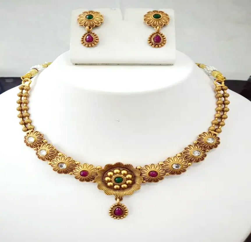 Nex Jewellers  Gold Plated choker set for women Necklace set for women Stylish | Festive Wedding Party jewellery for women Necklace | Like Gold Jewellery for Women