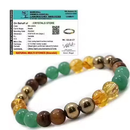 Astrology Certified Dhan Yog Money Magnet Bracelet for Men & Women | Attracts Wealth, Prosperity & Success | Natural Pyrite Green Aventurine Citrine Clear Quartz Tiger Eye Green Jade Crystal 8mm Beads