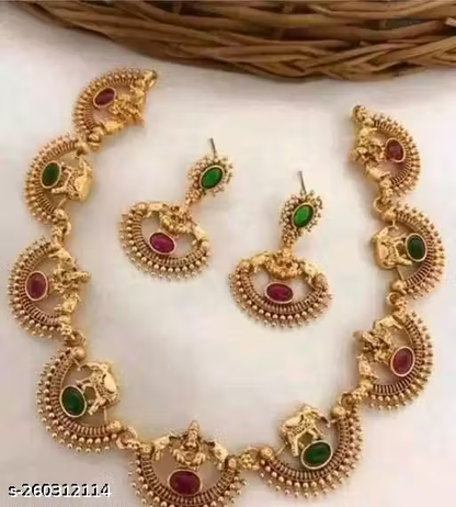 Nex Jewellers Latest Stylish Fancy Pearl Choker Traditional Jewellery Set for Women | Temple Necklace Set | Festive Wedding Party Necklace | Just Like Original Gold Plated Jewellery