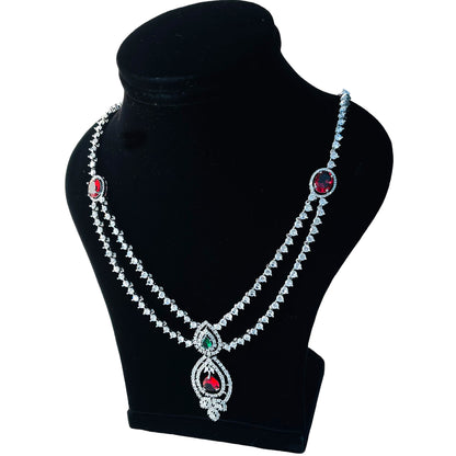 Nex Jewellers American Diamond Maroon Meenakari Dazzling Stones Beads Embellished Necklace Earring Latest Stylish Choker Aaratrika Rajwadi Set Traditional Pearl Kundan Necklace Jewellery for Women