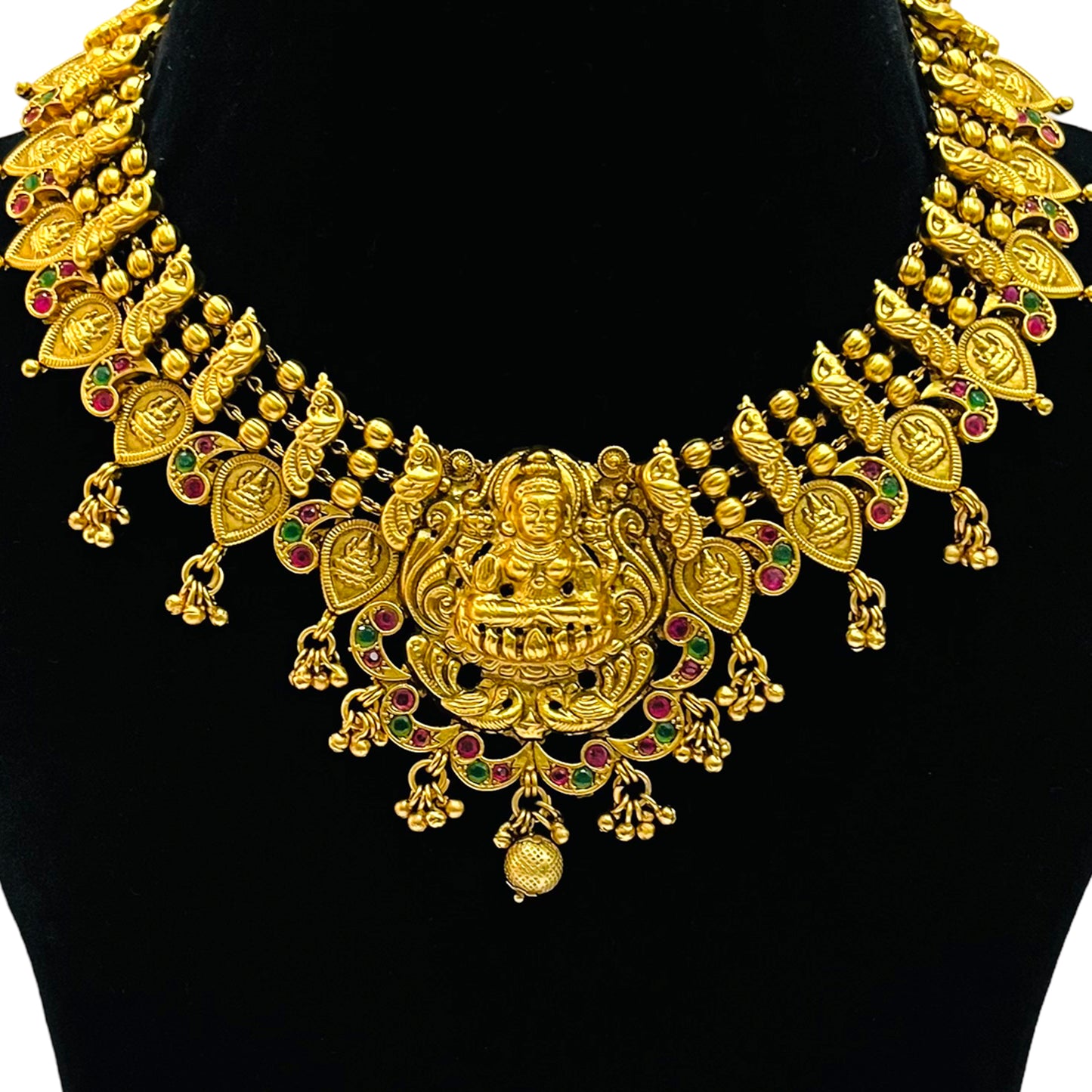 Nex Jewellers Latest Stylish Fancy Pearl Choker Traditional Jewellery Laxmi ji Set Women | Temple Necklace Set | Festive Wedding Party Necklace | 22k Gold Plated | Just Like Original Gold Jewellery