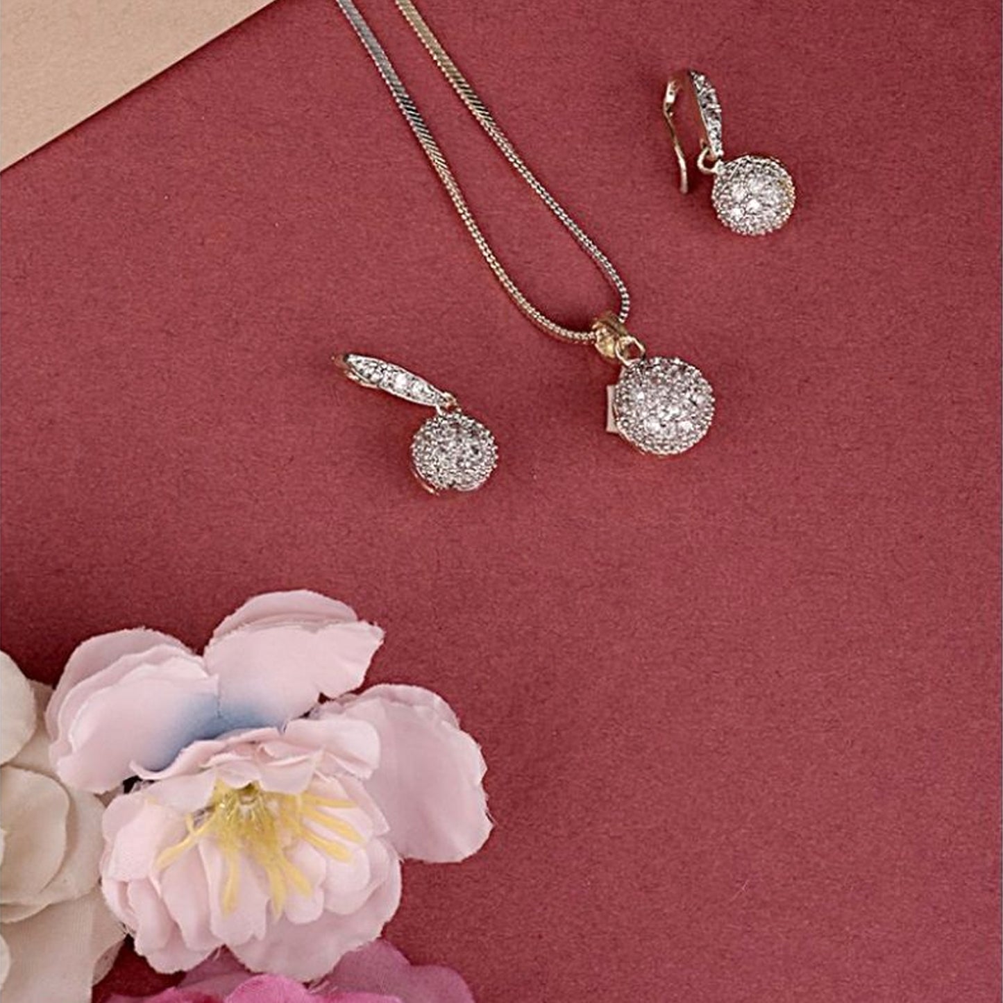 Nex Jewellers Traditional Fashion Jewellery for Women Rosegold Plated CZ Sparkling White Crystals Enhanced Pendant with Chain/Pendant Necklace for Girls and Women