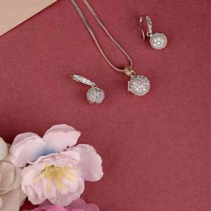 Nex Jewellers Traditional Fashion Jewellery for Women Rosegold Plated CZ Sparkling White Crystals Enhanced Pendant with Chain/Pendant Necklace for Girls and Women