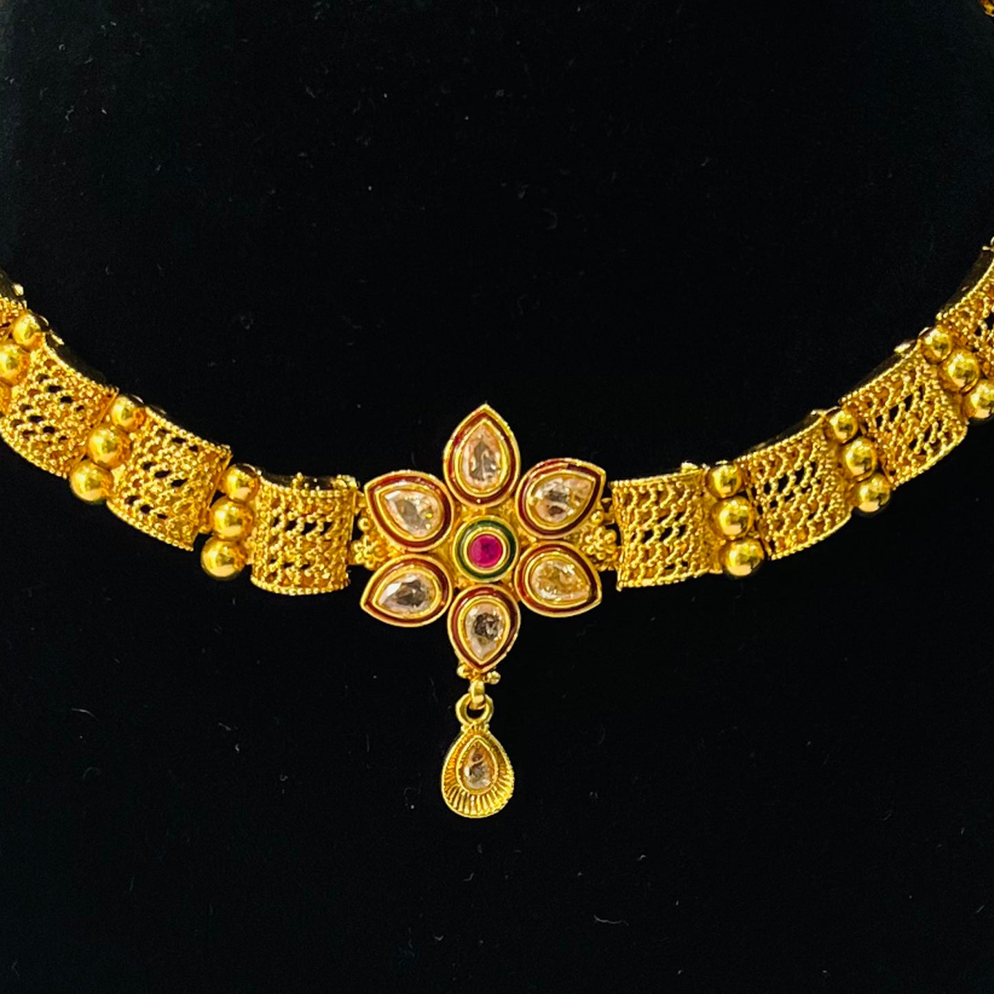 Nex Jewellers Latest Stylish one gram Gold Choker Traditional Jewellery Set for Women | Flower Necklace Set | Festive Wedding Party Necklace | Gold Plated | Like Original Gold Jewellery