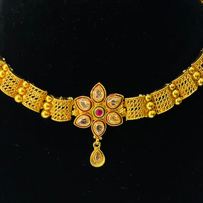 Nex Jewellers Latest Stylish one gram Gold Choker Traditional Jewellery Set for Women | Flower Necklace Set | Festive Wedding Party Necklace | Gold Plated | Like Original Gold Jewellery