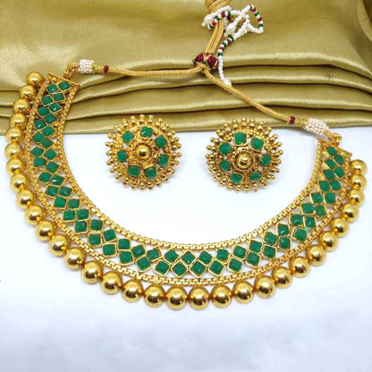Nex Jewellers Green Meenakari Kundan Bridal Long Dazzling Necklace Earring Set jewellery for Women Gold Tone Designer Peacock, Flower Kundan Artificial Stones & Pearls Drop Bridal Necklace for Women