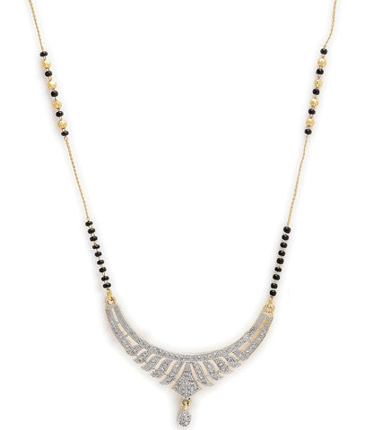 Nex Jewellers American Diamond Gold Plated Mangalsutra Pendant with Chain and Earrings Gold Plated Glorious Hand Meena 30 cm Long Mangalsutra/Tanmaniya/nallapusalu/Black Beads Mangalsutr for Women