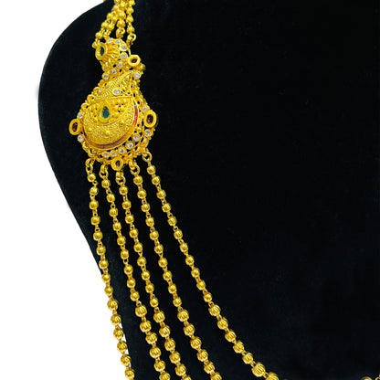 Nex JewellersOne Gram Gold with Brass Necklace & Earring Set for Women, Latest Stylish  5 String Gold Plated Necklace Traditional Necklace Jewellery Festive Wedding Party Necklace