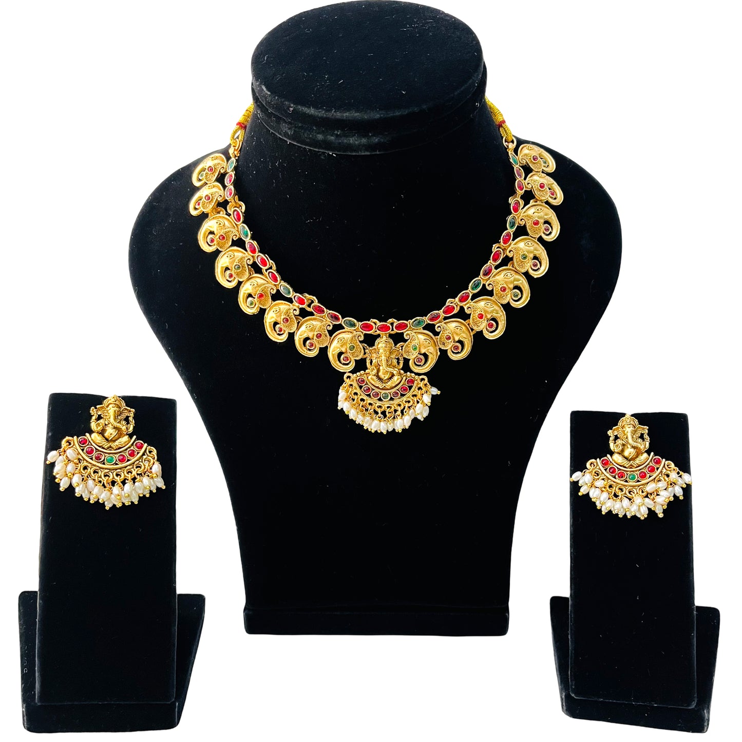 Nex Jewellers Micro Gold Plated Choker Traditional Jewellery Set for Women | Ganesh Necklace Temple jewellery set Festive Wedding Party Necklace | Like Original Gold Jewellery