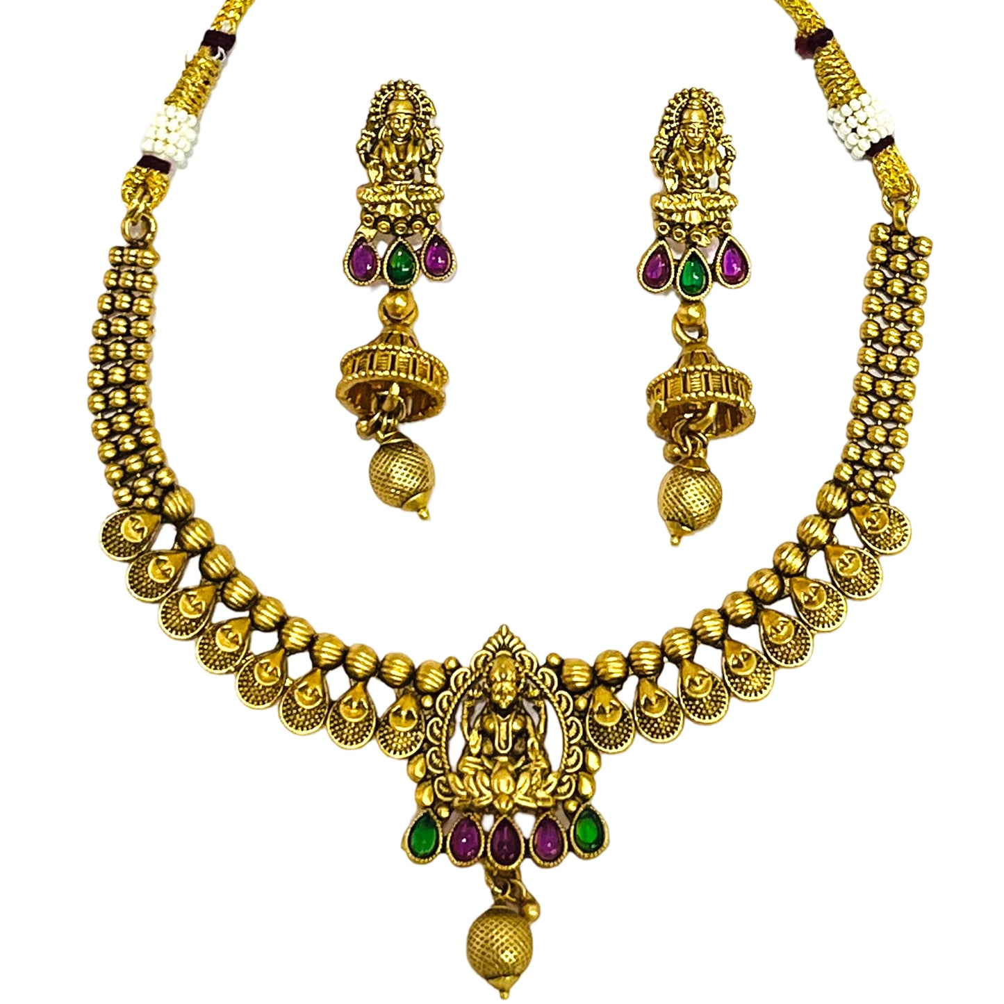 Nex Jewellers Latest Stylish Fancy Pearl Choker Traditional Jewellery Set for Women | Laxmi Necklace Set | Festive Wedding Party Necklace | Gold Plated | Just Like Original Gold Jewellery
