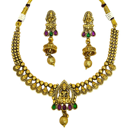 Nex Jewellers Latest Stylish Fancy Pearl Choker Traditional Jewellery Set for Women | Laxmi Necklace Set | Festive Wedding Party Necklace | Gold Plated | Just Like Original Gold Jewellery