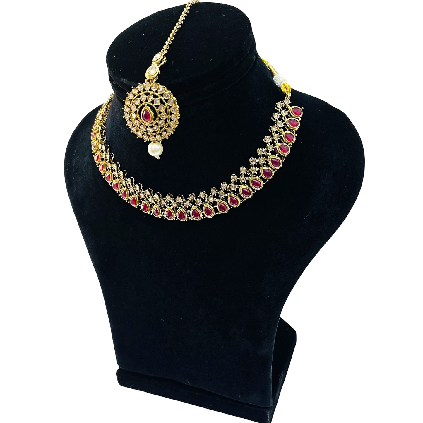 Nex Jewellers Maroon Beads luxurious Party jewellery Kundan crafted with design Polki stone Traditional Latest Stylish Antique Beautiful Meenakari Choker Necklace & Pearls wedding Earring Women