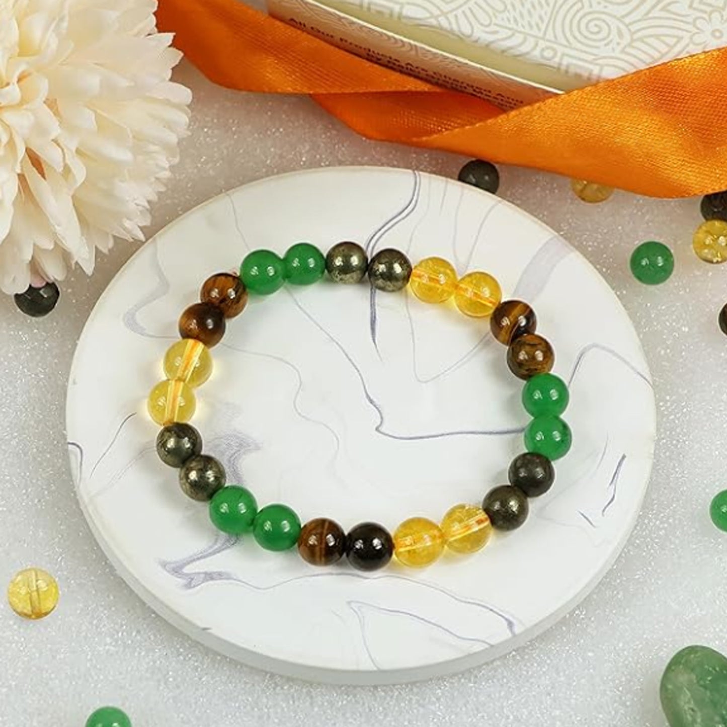 Astrology Certified Dhan Yog Money Magnet Bracelet for Men & Women | Attracts Wealth, Prosperity & Success | Natural Pyrite Green Aventurine Citrine Clear Quartz Tiger Eye Green Jade Crystal 8mm Beads