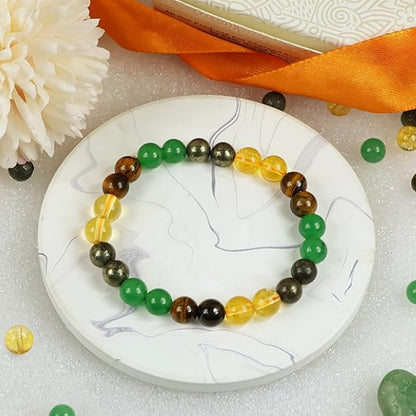 Astrology Certified Dhan Yog Money Magnet Bracelet for Men & Women | Attracts Wealth, Prosperity & Success | Natural Pyrite Green Aventurine Citrine Clear Quartz Tiger Eye Green Jade Crystal 8mm Beads
