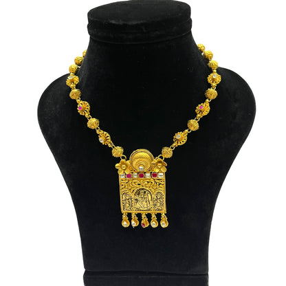 Nex Jewellers One Gram Micro Gold Rajputana Rajasthani Traditional Ethnic Rajwadi Gold Plated Pearl Long Necklace Set Gold Plated Beaded Rani Haar Necklace Set Earring for Women