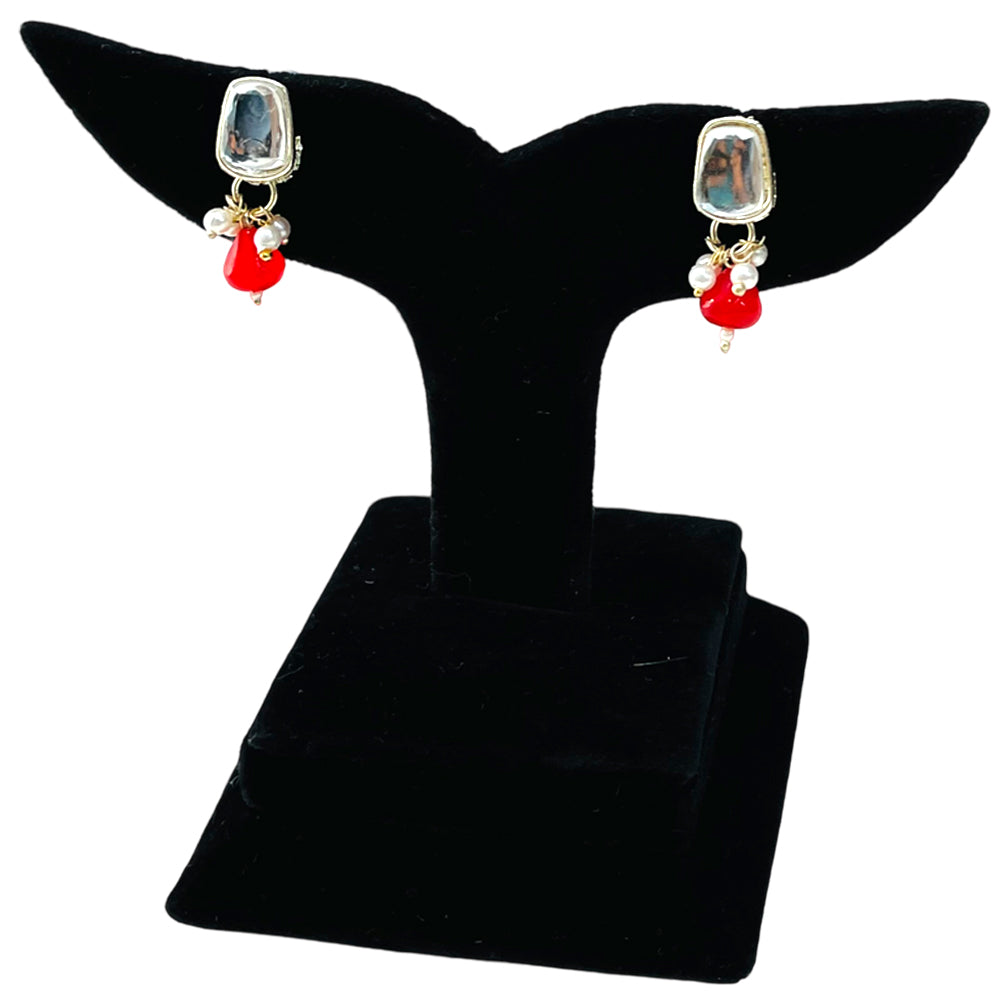 Nex Jewellers Red Beads luxurious Bridal Jewellery, Kundan Design Polki, Stones  Traditional Latest Stylish Antique Beautiful Meenakari Heavy Choker Necklace and Pearl Earrings for Women