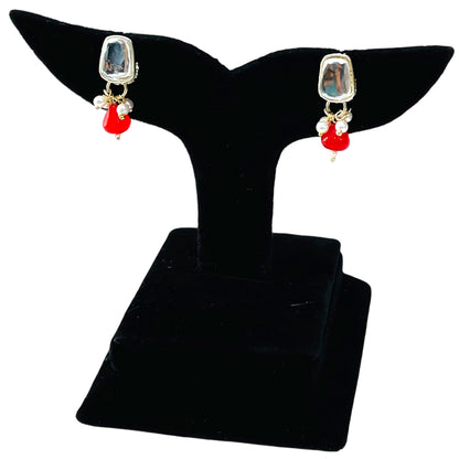Nex Jewellers Red Beads luxurious Bridal Jewellery, Kundan Design Polki, Stones  Traditional Latest Stylish Antique Beautiful Meenakari Heavy Choker Necklace and Pearl Earrings for Women