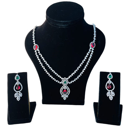 Nex Jewellers American Diamond Maroon Meenakari Dazzling Stones Beads Embellished Necklace Earring Latest Stylish Choker Aaratrika Rajwadi Set Traditional Pearl Kundan Necklace Jewellery for Women